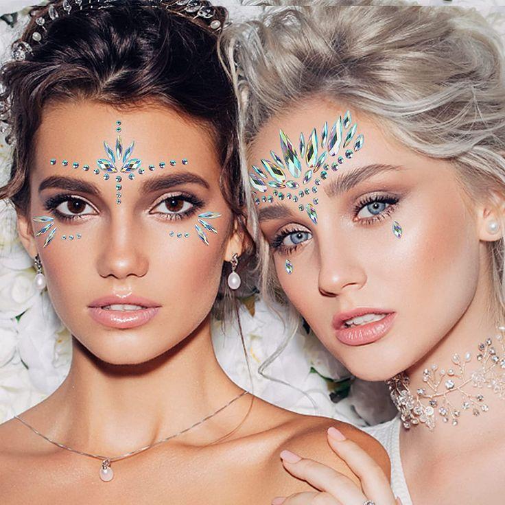 woman wearing unique face gems at Coachella