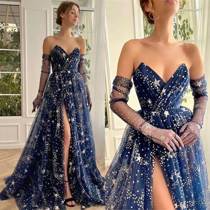 A model posing in the Celestial Dream prom dress