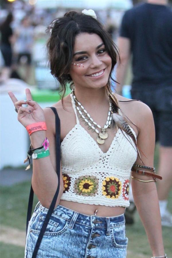 woman wearing crochet top at Coachella