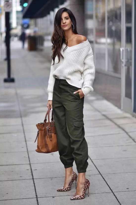 Woman wearing stylish cargo pants