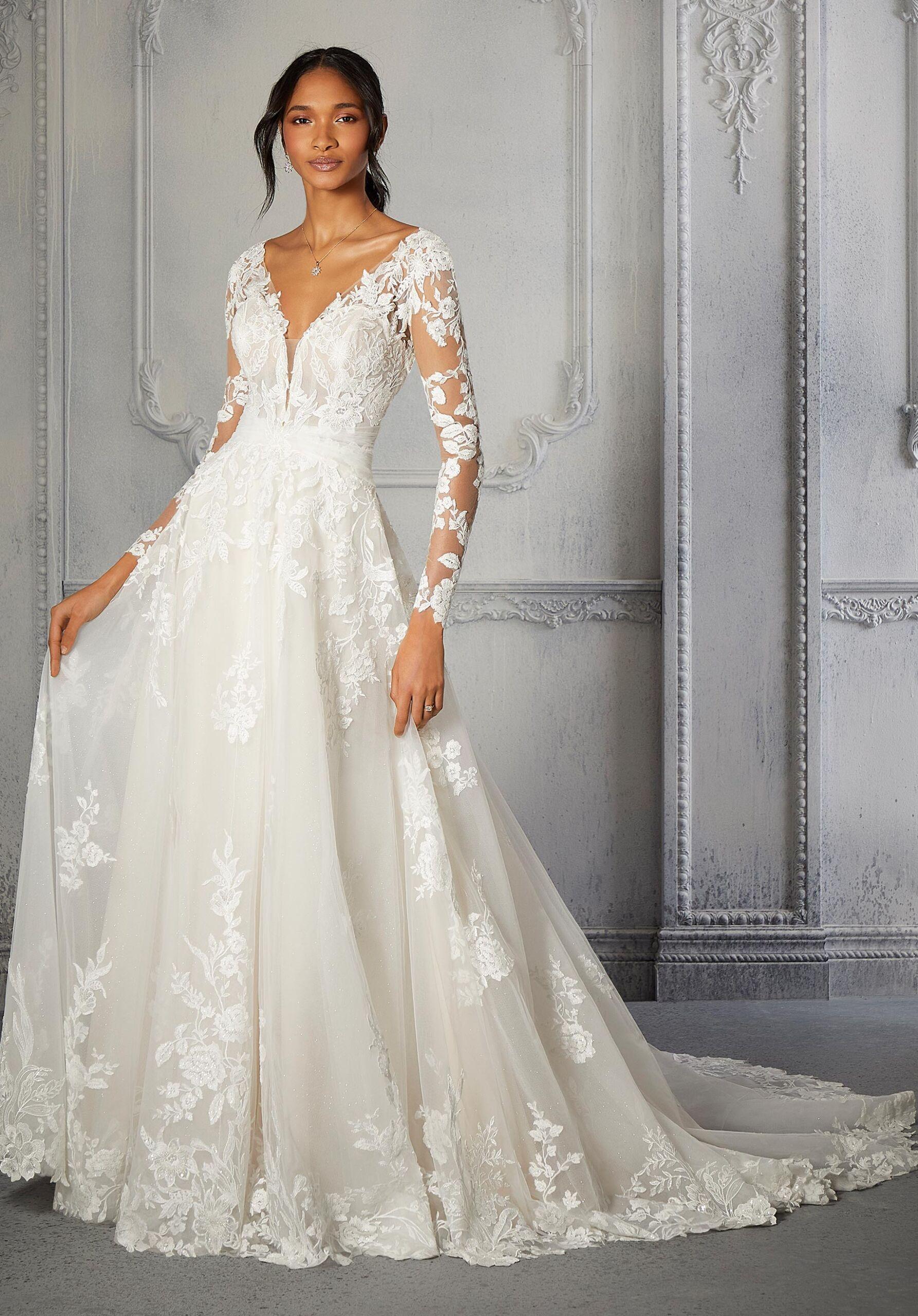Bride in an A-line wedding dress