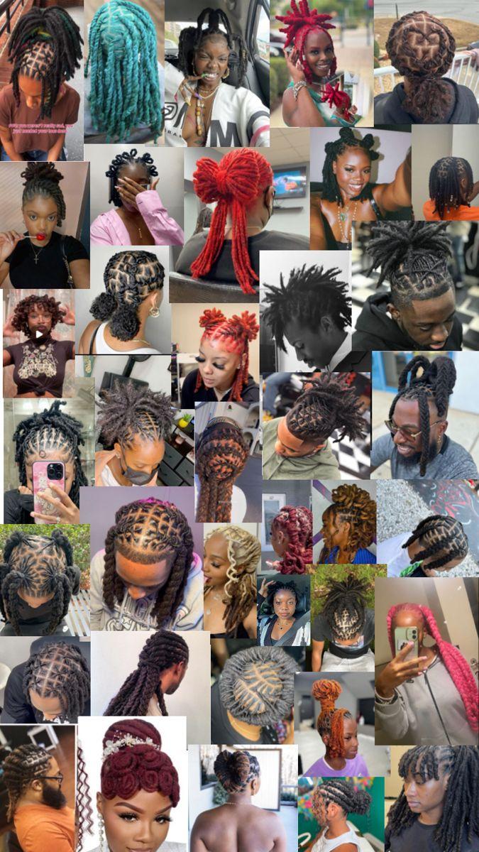 collage of women with different short dread styles