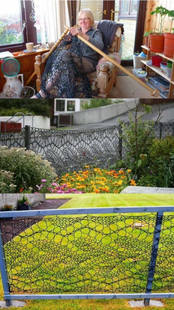 woman knitting on a sunny patio