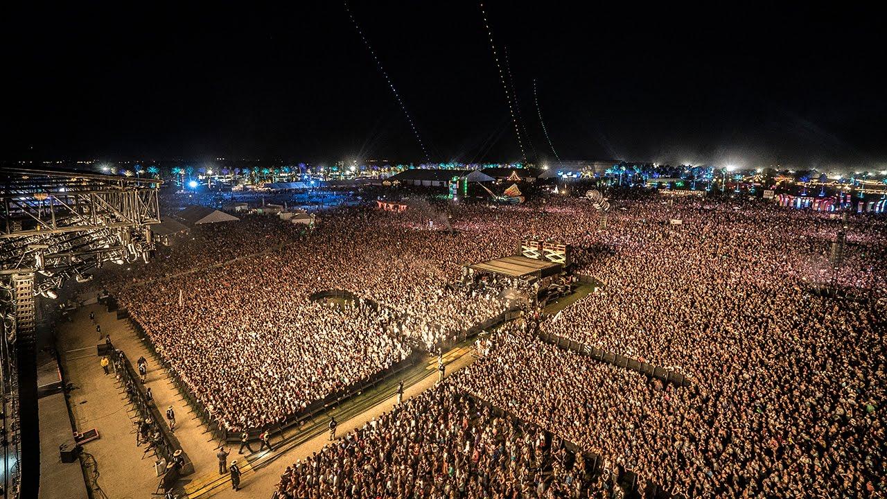 overhead view of a crowded coachella festival