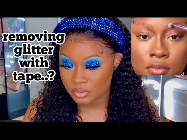 woman removing glitter makeup