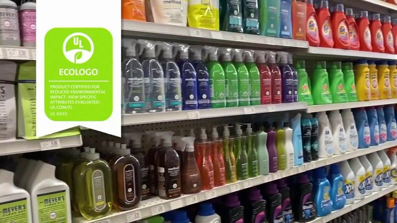display of eco-friendly and natural cleaning products on a shelf