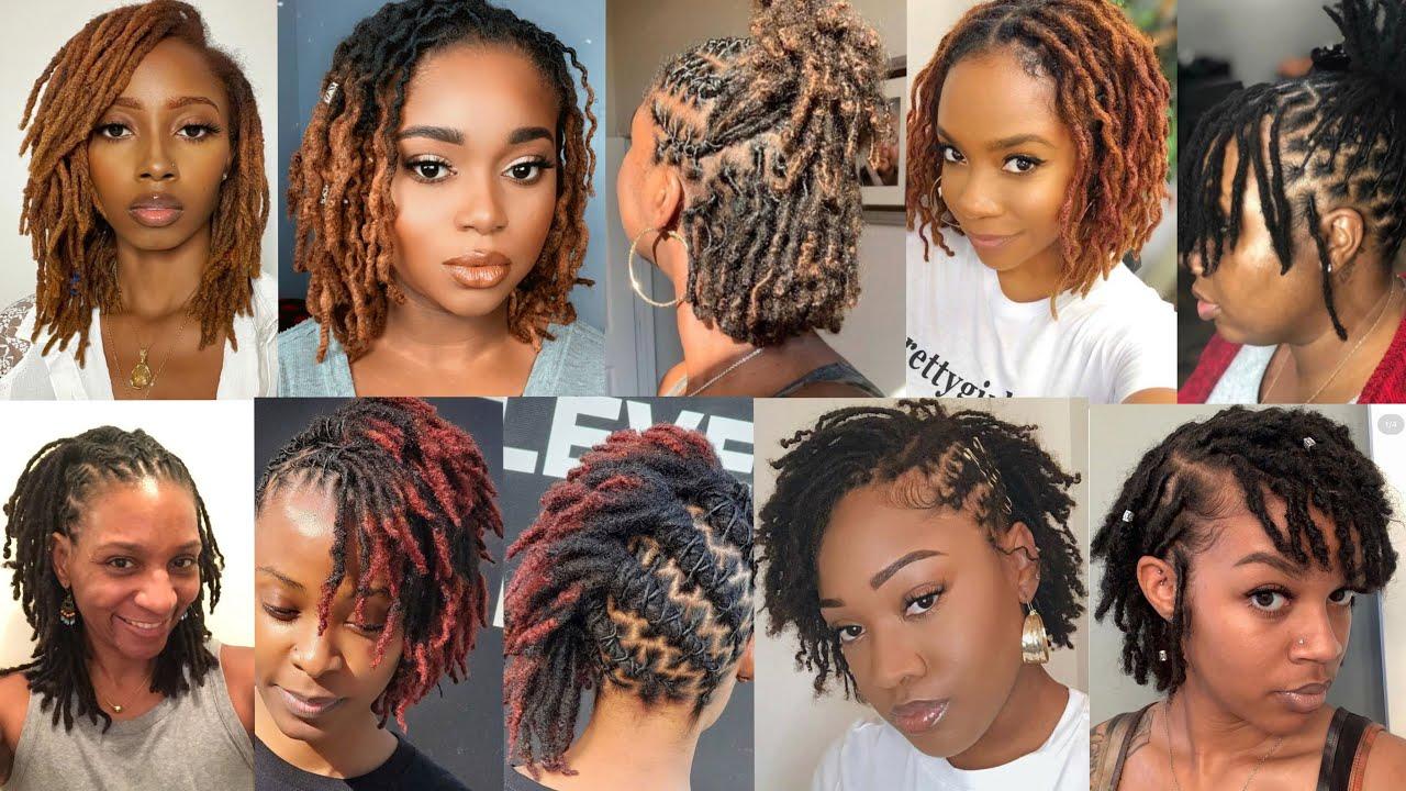 woman with short dreadlocks styled in different ways