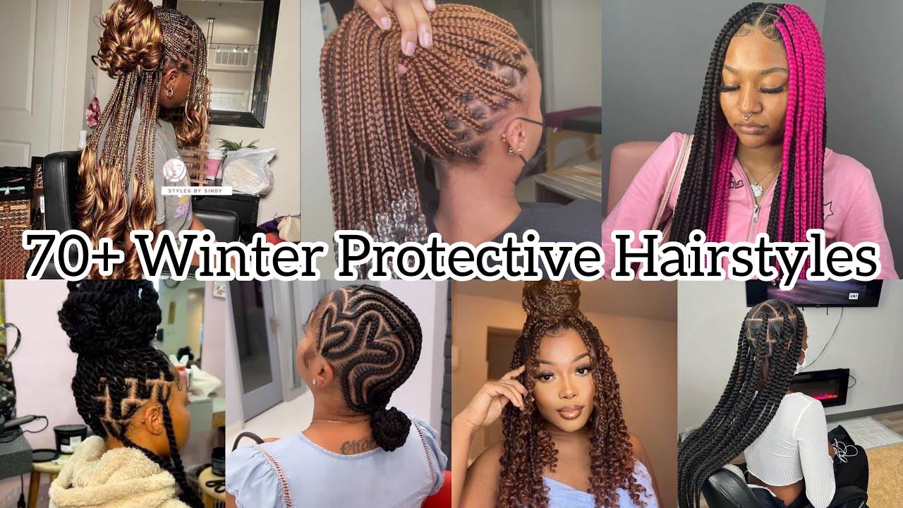 Various winter braid hairstyles on different women