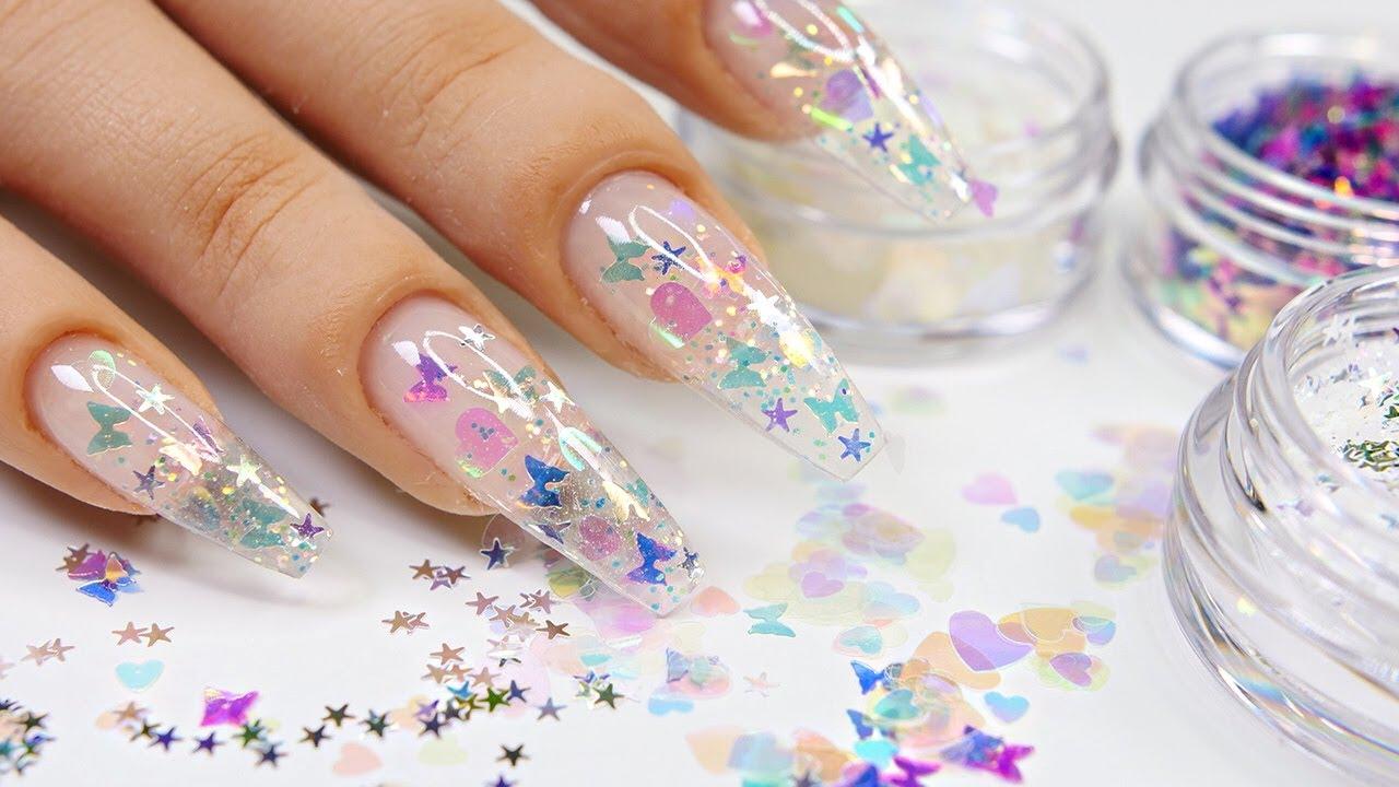 Clear Nails with Confetti Glitter