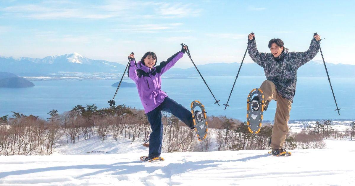 adventurous couple enjoying winter activities