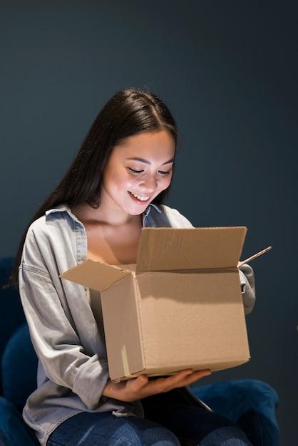 woman looking skeptical at a date night box