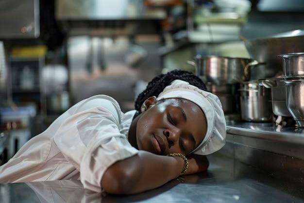 woman looking tired but smiling at a slow cooker
