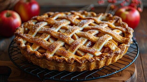 freshly baked apple pie on a cooling rack