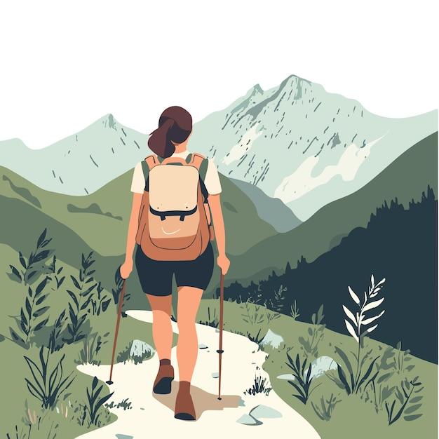 woman hiking up a mountain trail with a backpack