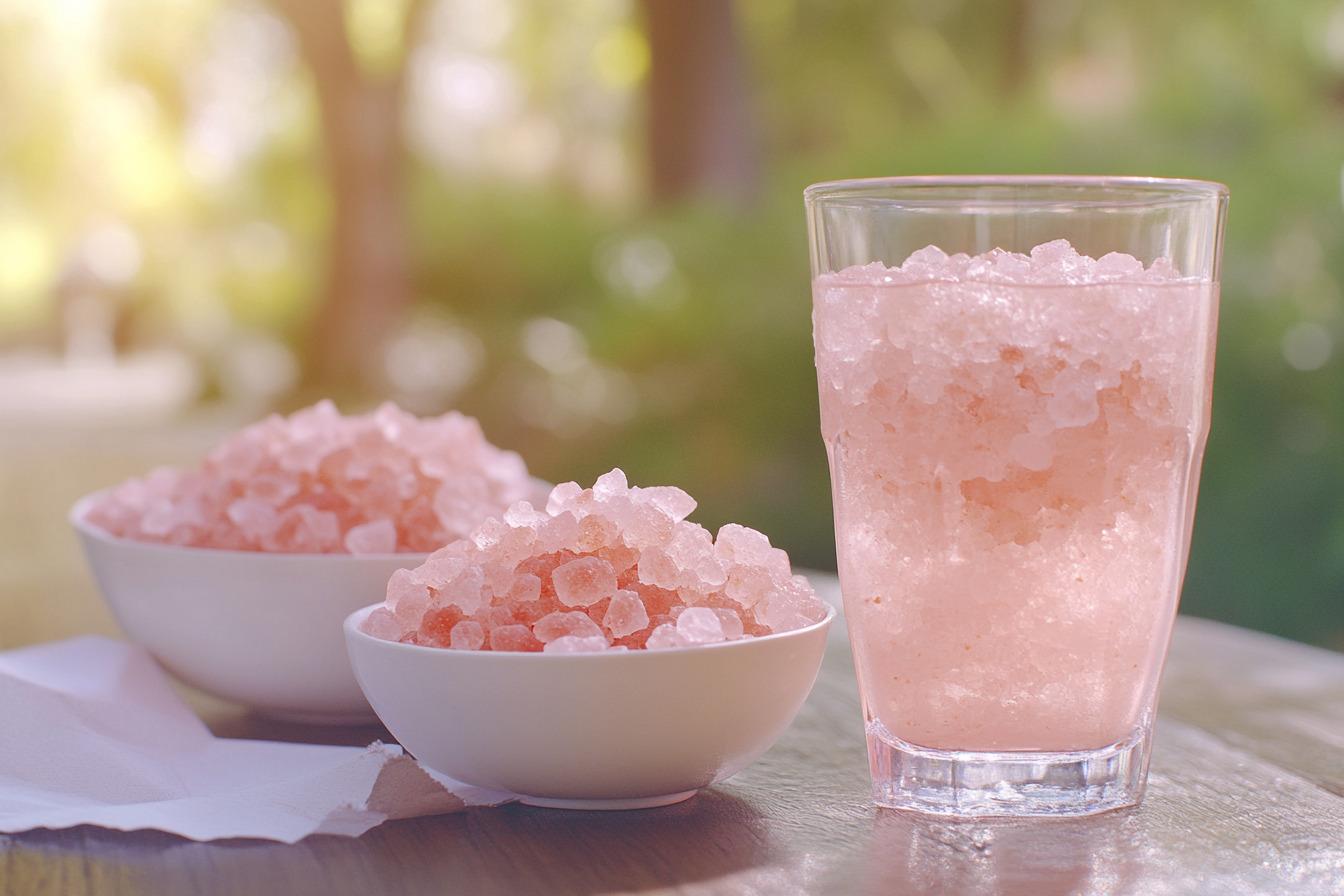 close up shot of a glass filled with aloe apple pink salt aura drink