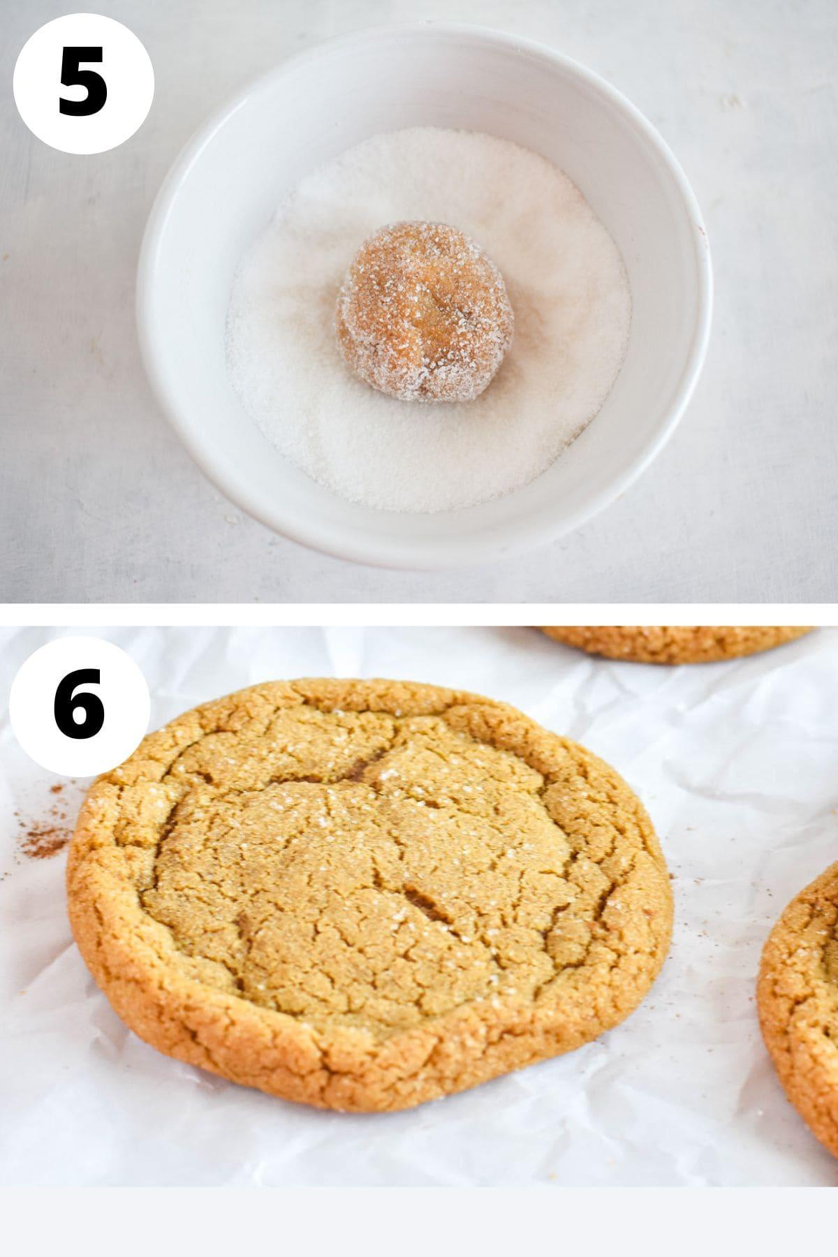 Grandmotherly hands placing molasses cookies on a baking sheet