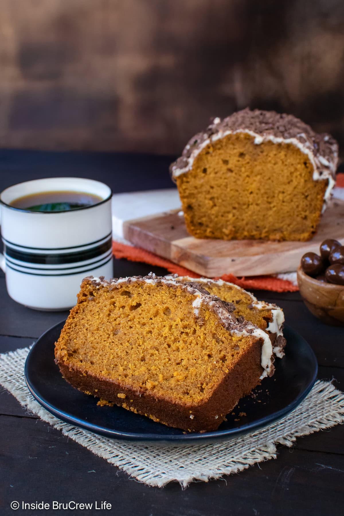 slices of pumpkin bread served with coffee