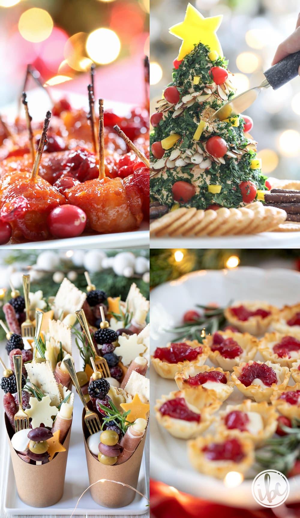 Festive holiday party scene with appetizers