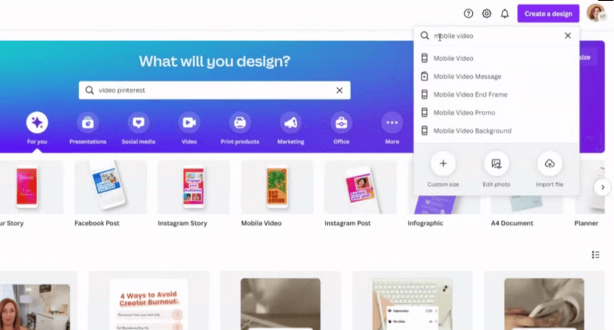canva interface showing a pinterest pin design