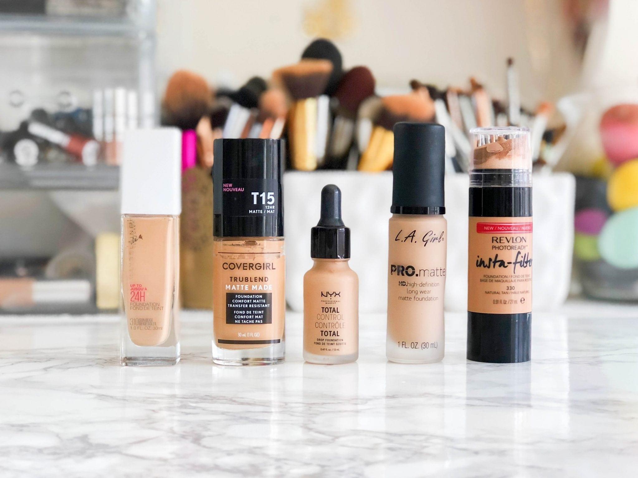 Assortment of drugstore foundation products