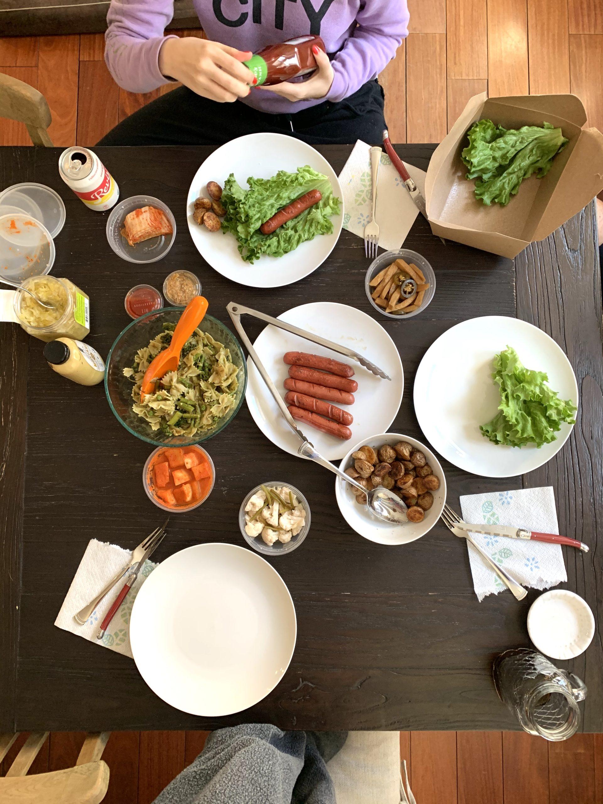ingredients for healthy dinner on a wooden table