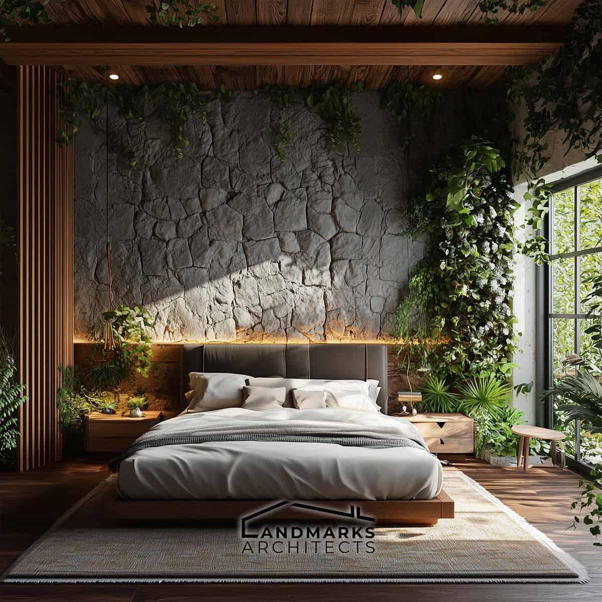 bedroom with plants and natural elements