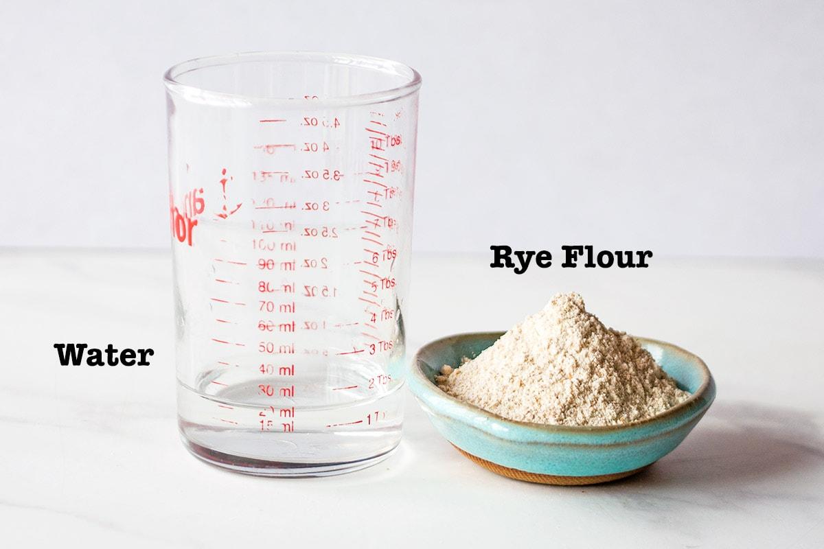 Rye flour in a measuring cup