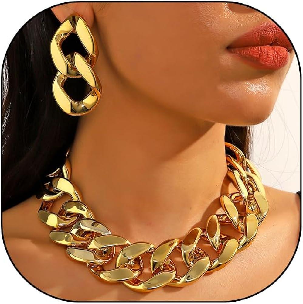 woman with stylish chunky chain earrings