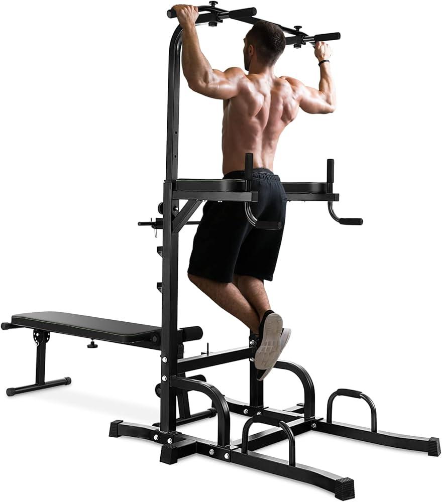 home gym with pull-up bar, kettlebell, stability ball, and weight bench
