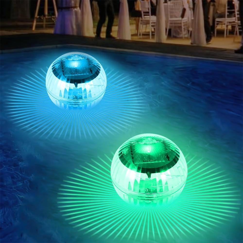 waterproof LED lights in a swimming pool at night