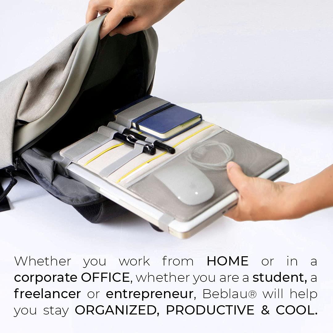 college student organizing electronic accessories in backpack