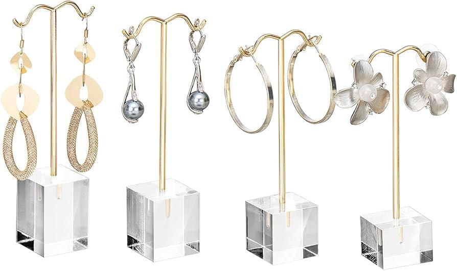 collection of stylish earrings on a jewelry display