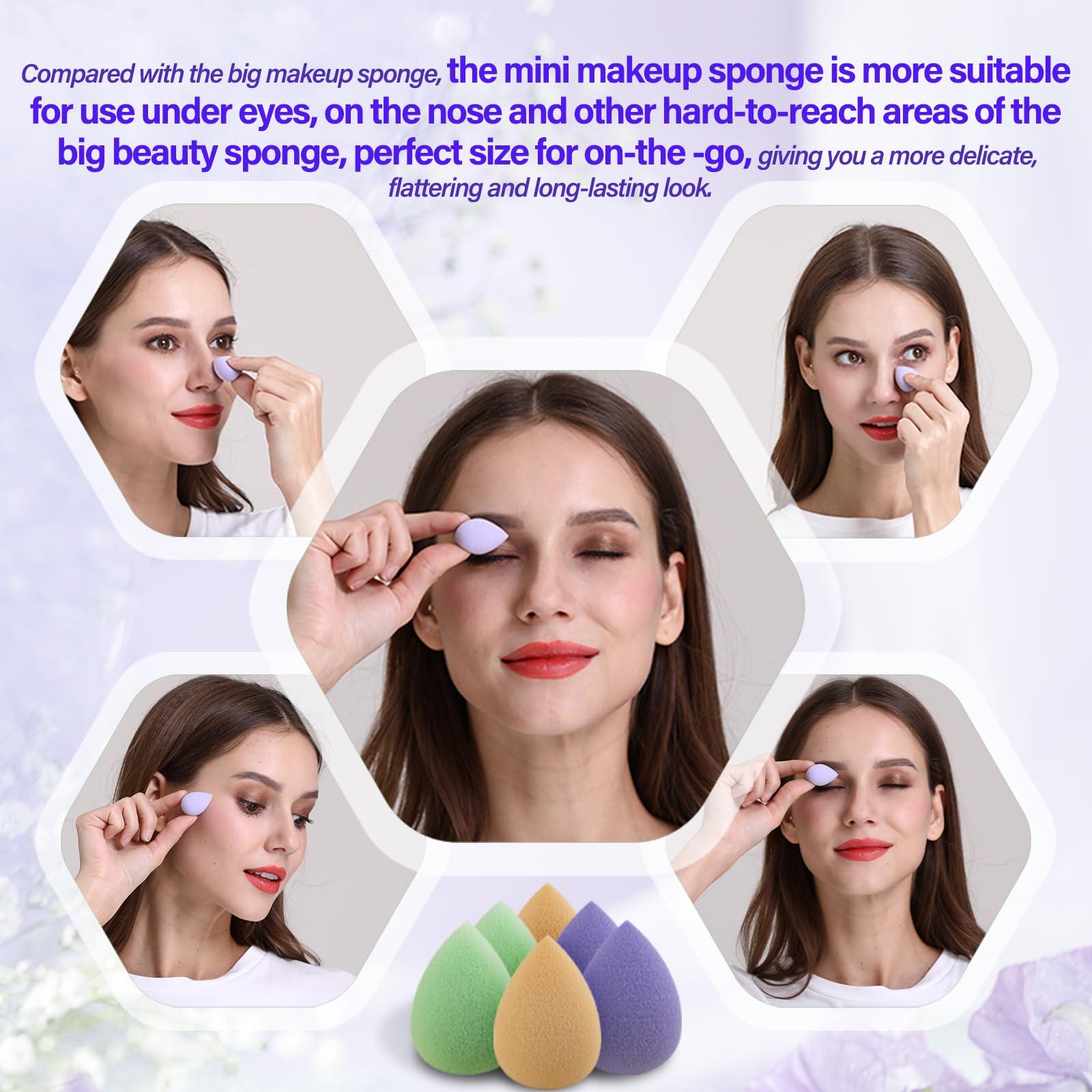 woman applying concealer under her eyes with a beauty sponge