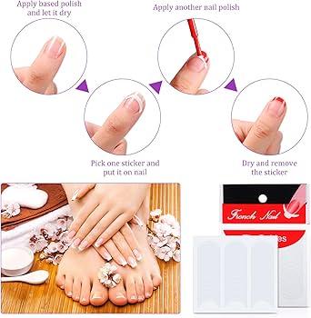 woman applying nail polish with guide stickers