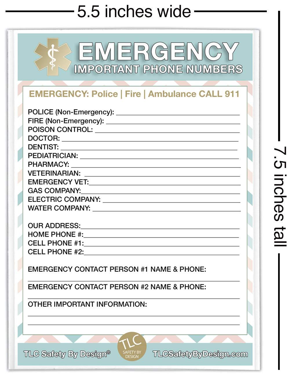 emergency contact list on a refrigerator