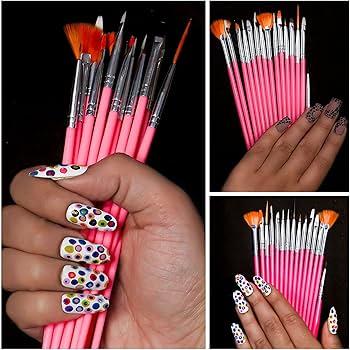 woman painting nails with a pink nail brush