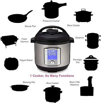An Instant Pot Duo with its various functions labeled