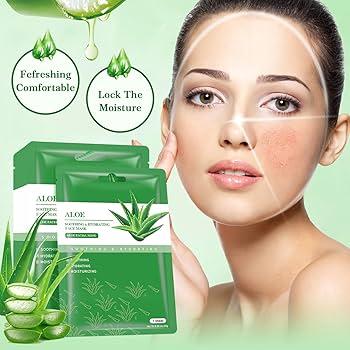 Woman with sensitive skin relaxing with an aloe vera face mask