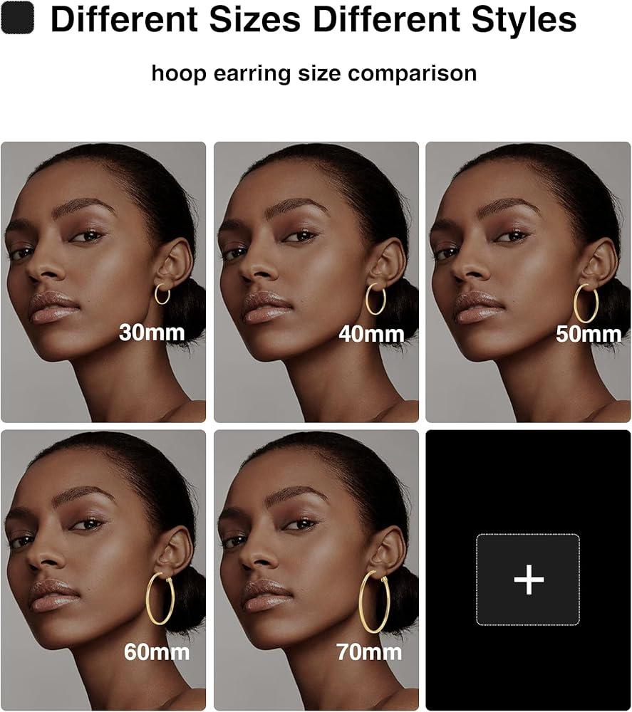 Woman with different styles of hoop earrings, small and large