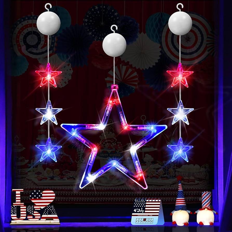 Patriotic string lights and decorations