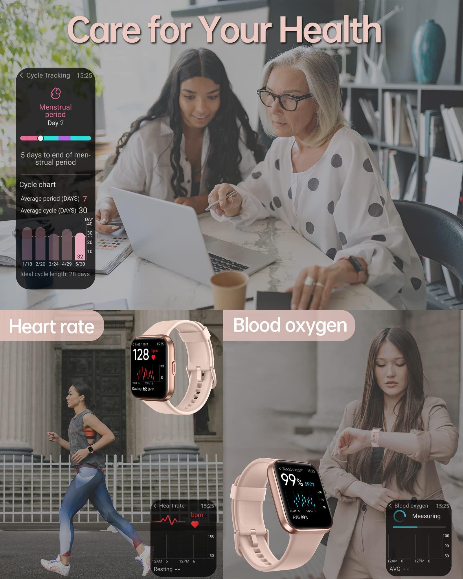 woman tracking fitness progress on multiple devices