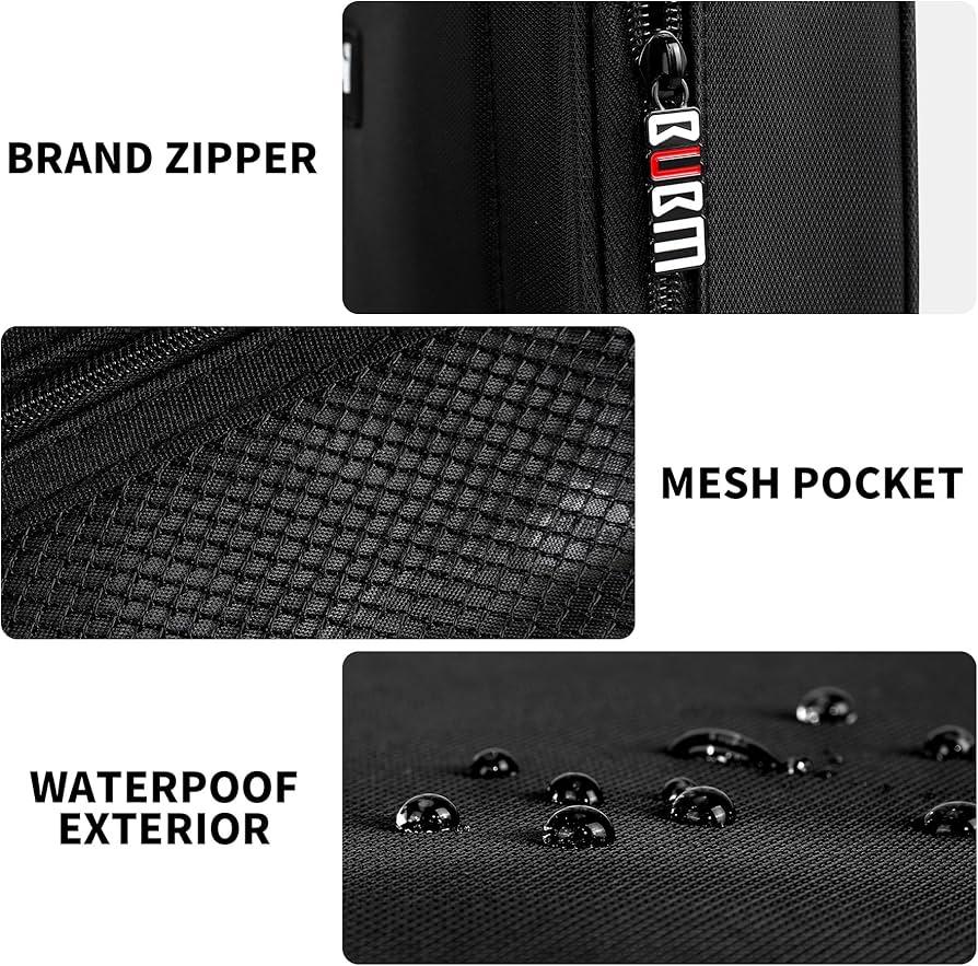close-up of BUBM organizer zipper and fabric texture