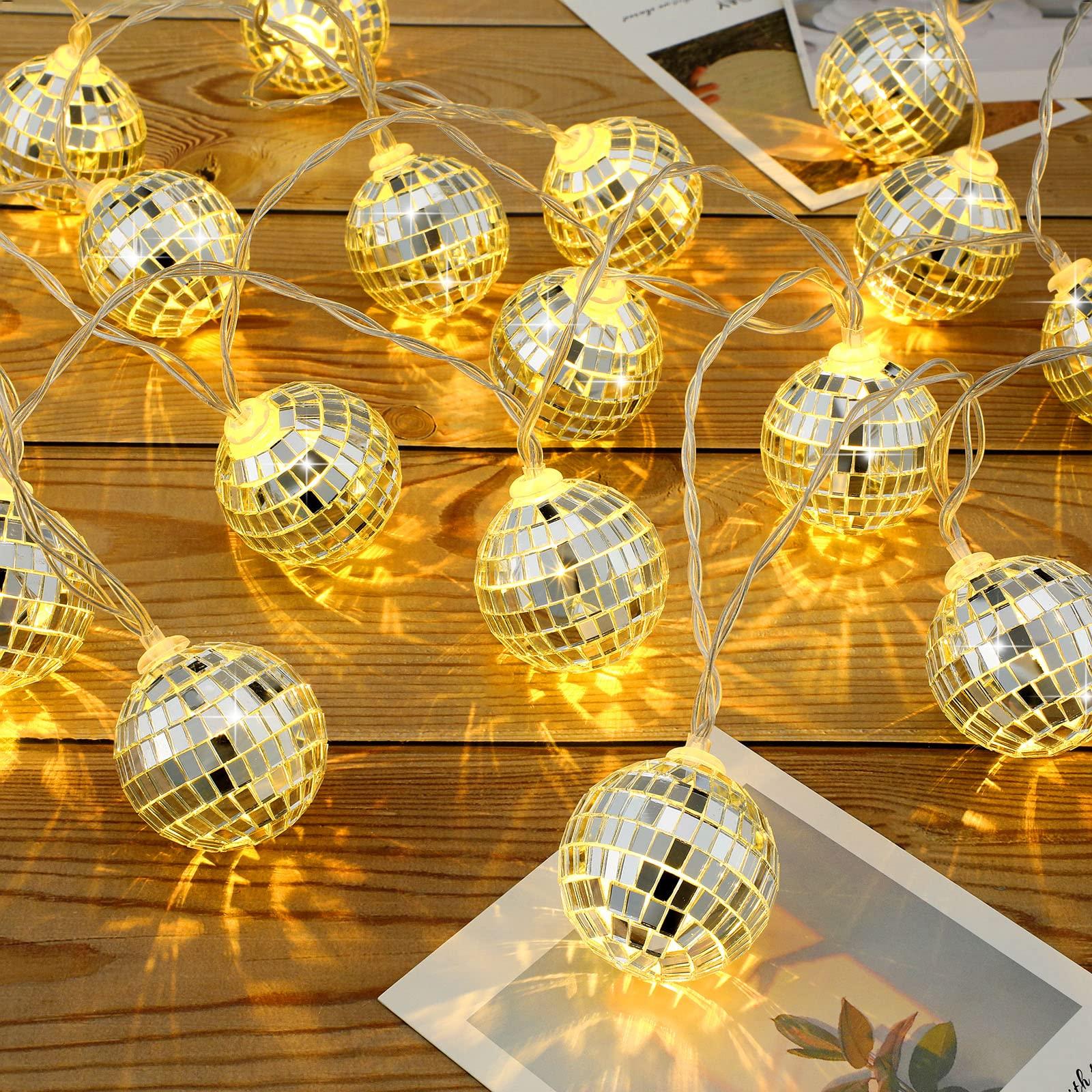 disco ball and string lights used together at a party