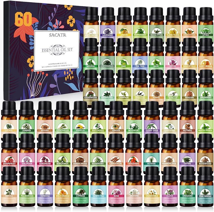 Collection of aromatherapy products, such as diffusers, rollerballs, and bath bombs