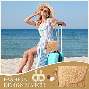 straw hat, crossbody bag, comfortable sandals