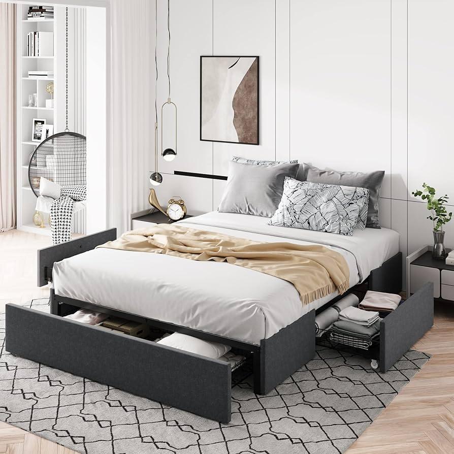 low profile bed frame with storage drawers