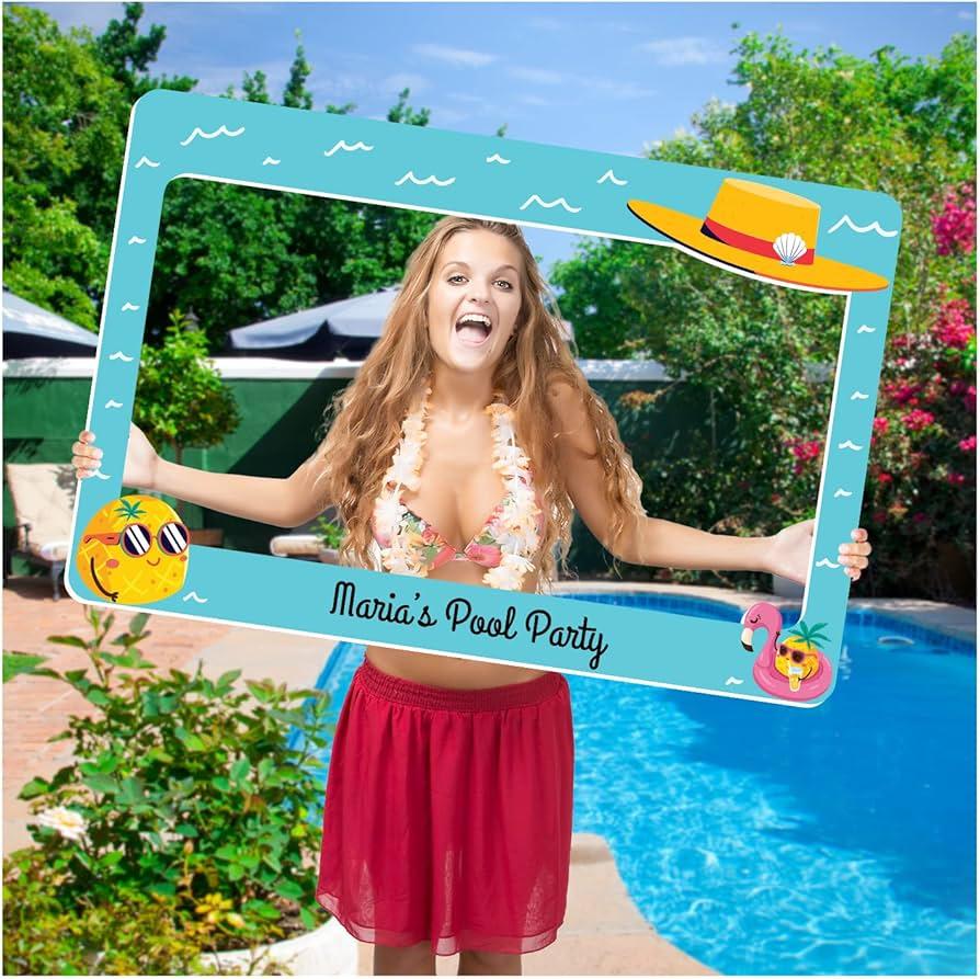 diy pool party photo booth with personalized props