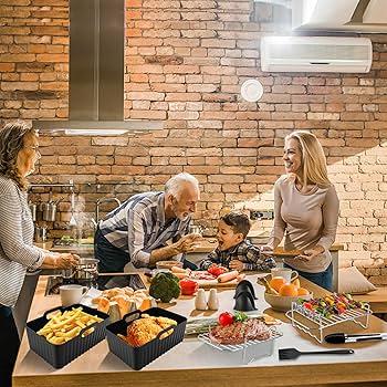 happy family eating air fried food together