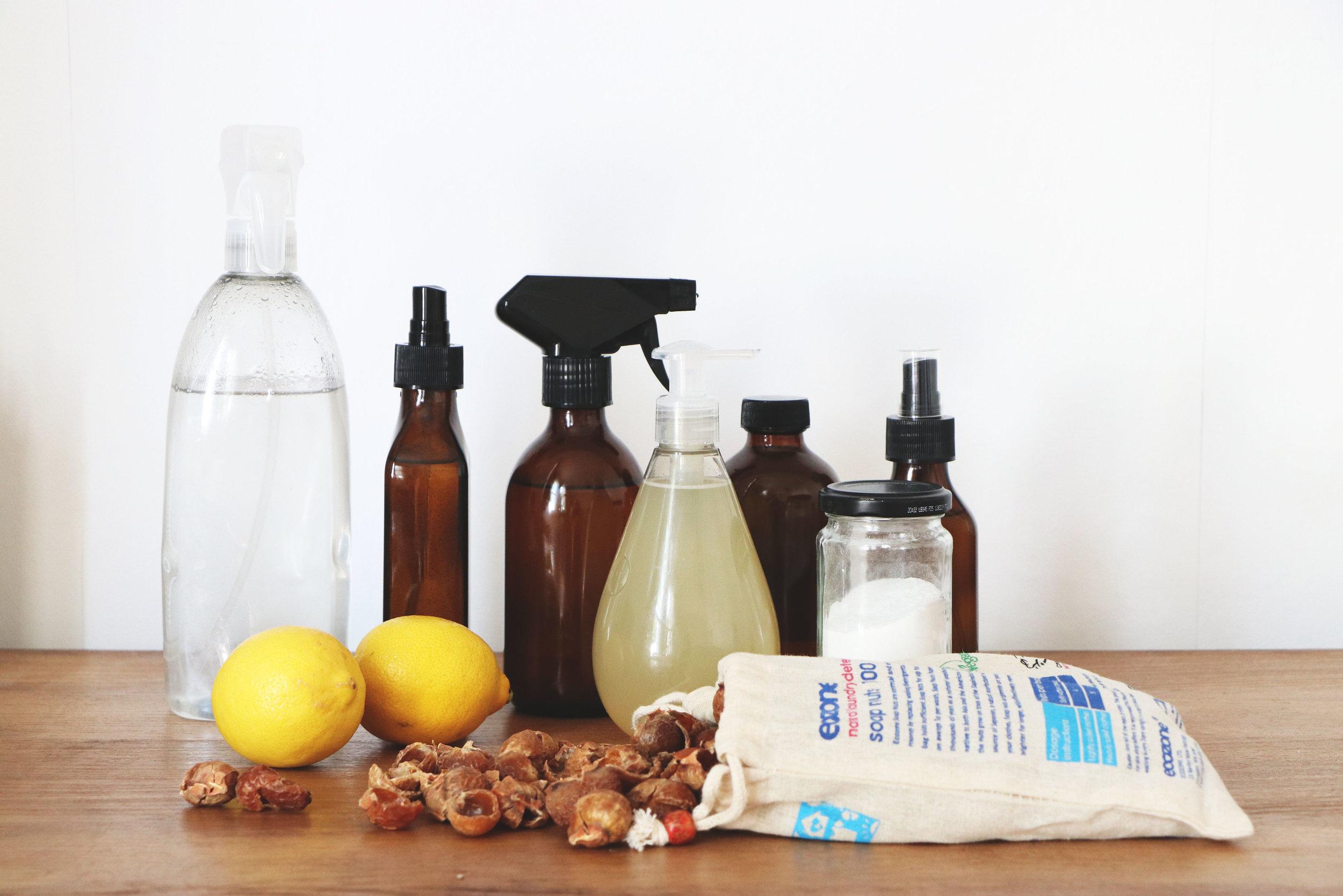 various natural cleaning supplies