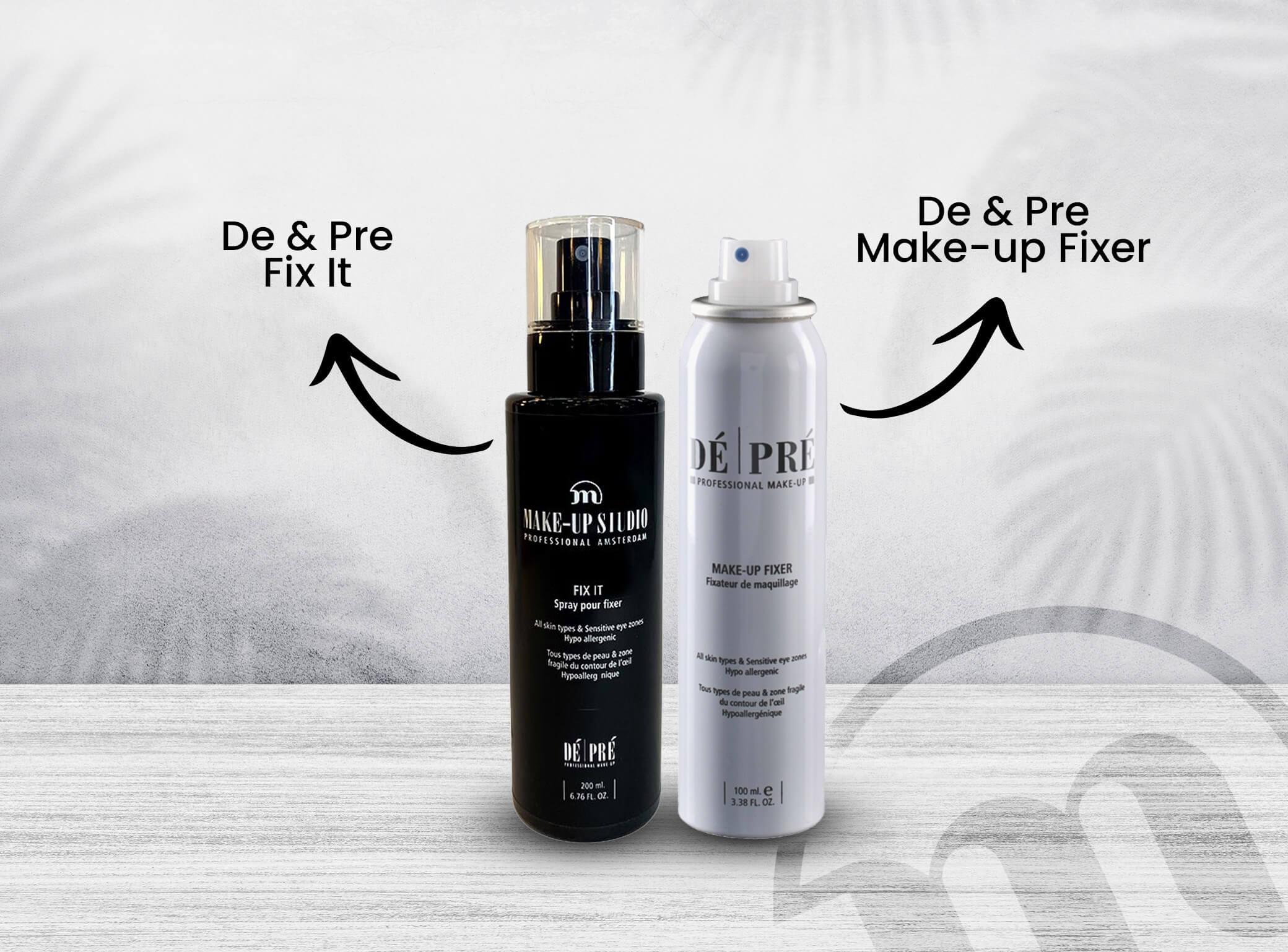 comparison image of setting spray and finishing spray bottles